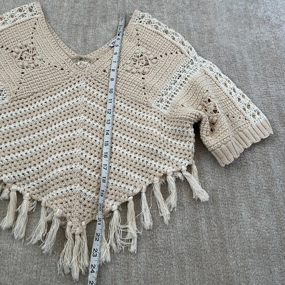 Zara Striped Short Sleeve Poncho Cardigan Sweater M - Picture 5 of 8